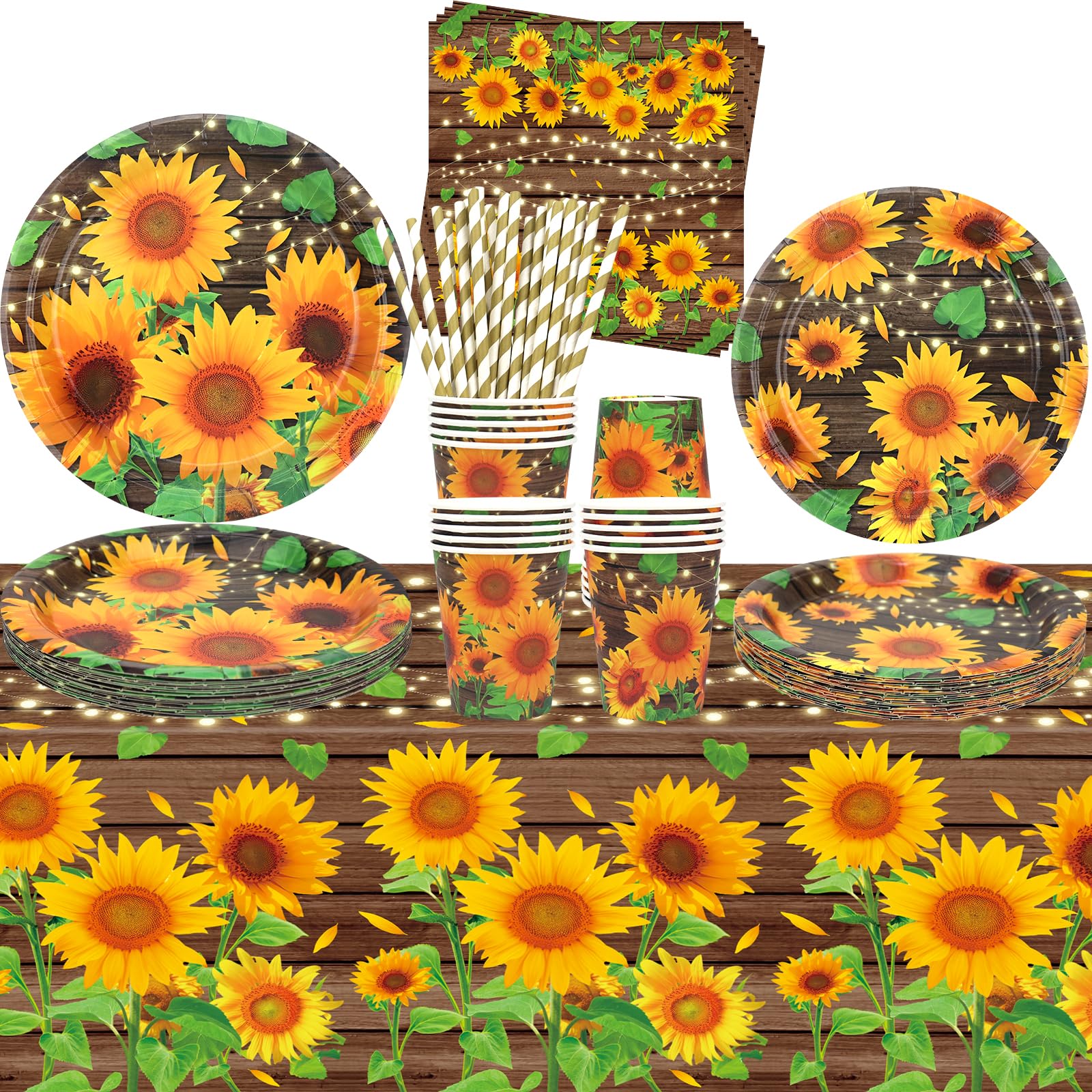 Easy Joy, Set di stoviglie per feste, girasoli, decorazioni primaverili, tra cui piatti di carta, tovaglioli, cannucce per matrimonio, compleanno