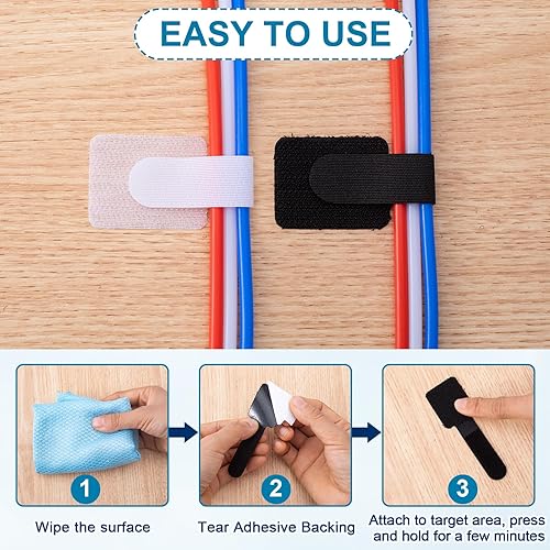 Miniatura 3 de 20pcs Hook and Loop Cable Ties, 3.94 Inch Self Adhesive Cable Management Straps for Desktop Network Wires, Adjustable Reusable Appliances Cord