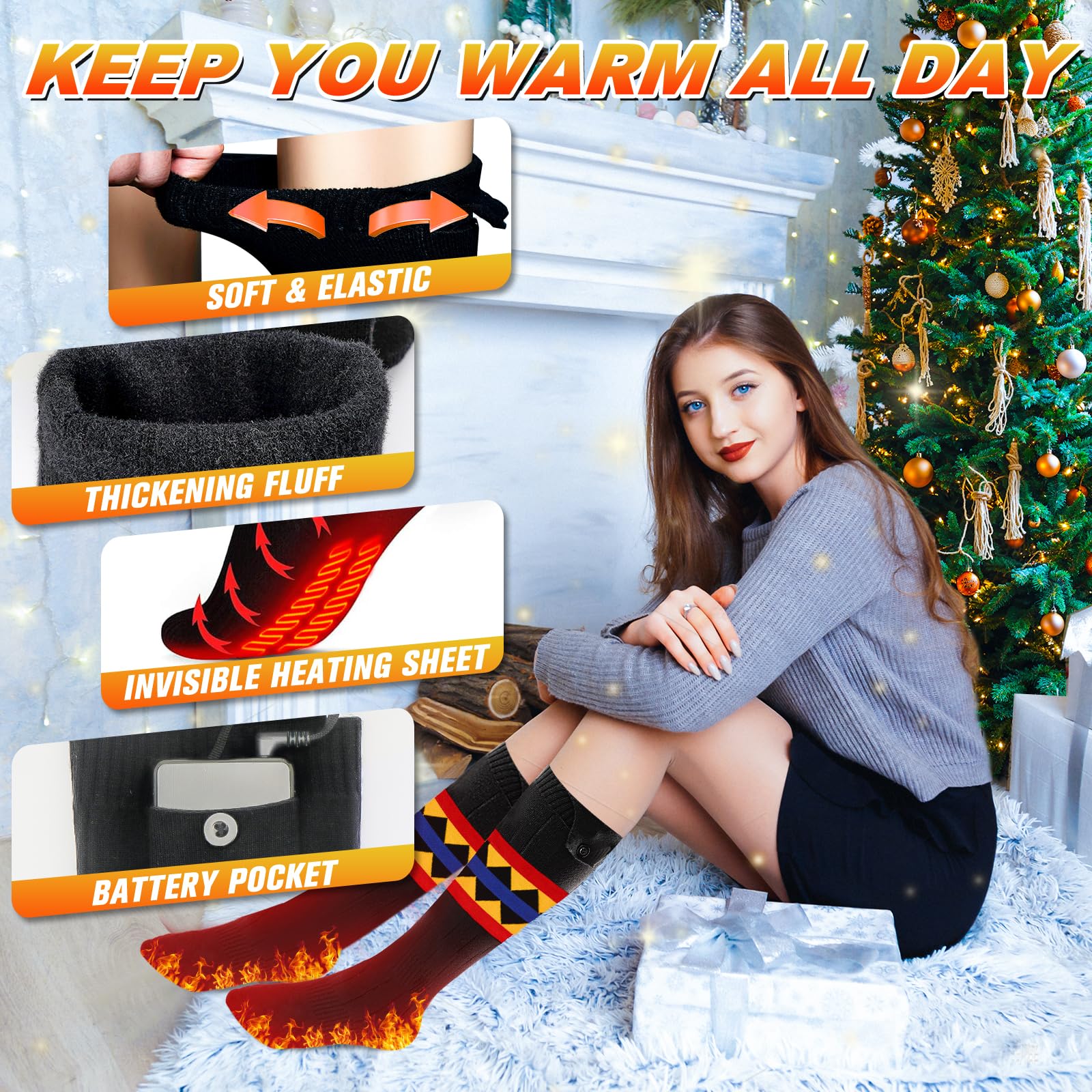 Beheizte Socken für Männer und Frauen, 5000 mAh, 5 V, wiederaufladbar, elektrische Heizsocken, bis zu 11 Stunden, 3 Heizeinstellungen, Fußwärmer, waschbar für Angeln, Skifahren, Reiten, Camping, Jagd
