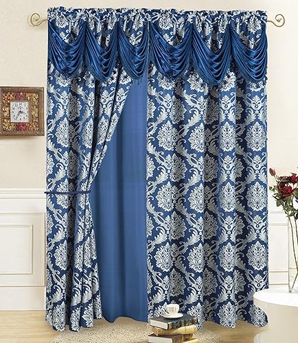 Miniatura 10 de Juego de 2 paneles de cortinas de jacquard de lujo para ventana, con cenefa adjunta y dos alzapaños, 108 x 84 pulgadas de largo, diseño elegante