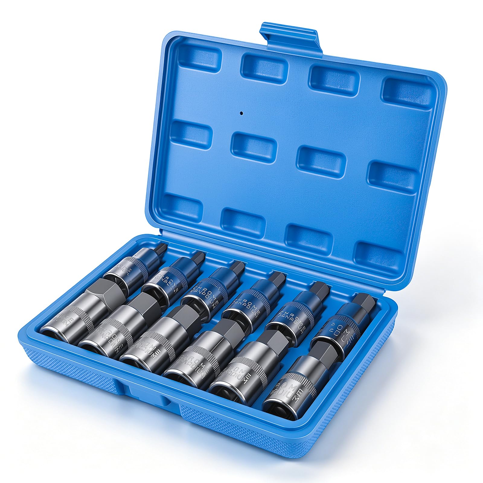 12 Pièces Jeu de Douille Allen 1/2,5-22mm Douilles à Choc Hexagonales,Douille Allen Douilles en Acier à Outils Avec étui Portable,Couple élevé,Anti Corrosion pour l'automobile et l'industrie (Bleu)