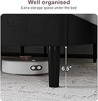 Vista 7 de Base de cama Queen con cabecero, canal vertical acolchonado, marco de cama resistente tamaño Queen, no necesita somier, fácil montaje