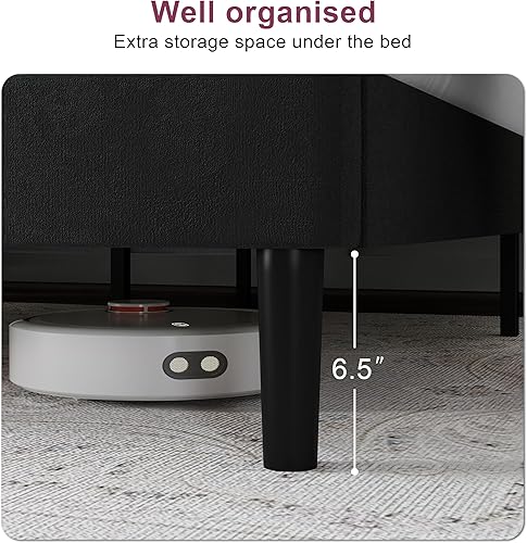 Miniatura 7 de Base de cama Queen con cabecero, canal vertical acolchonado, marco de cama resistente tamaño Queen, no necesita somier, fácil montaje (beige, Queen