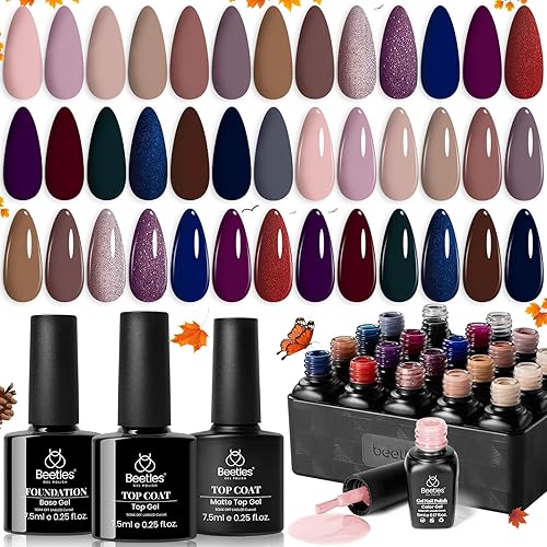 Miniatura 9 de beetles Gel Polish Juego de 23 esmaltes de uñas de gel, 20 colores, naranja, marrón, rojo, azul real, verde, UV, esmalte de uñas de gel y 3 piezas,