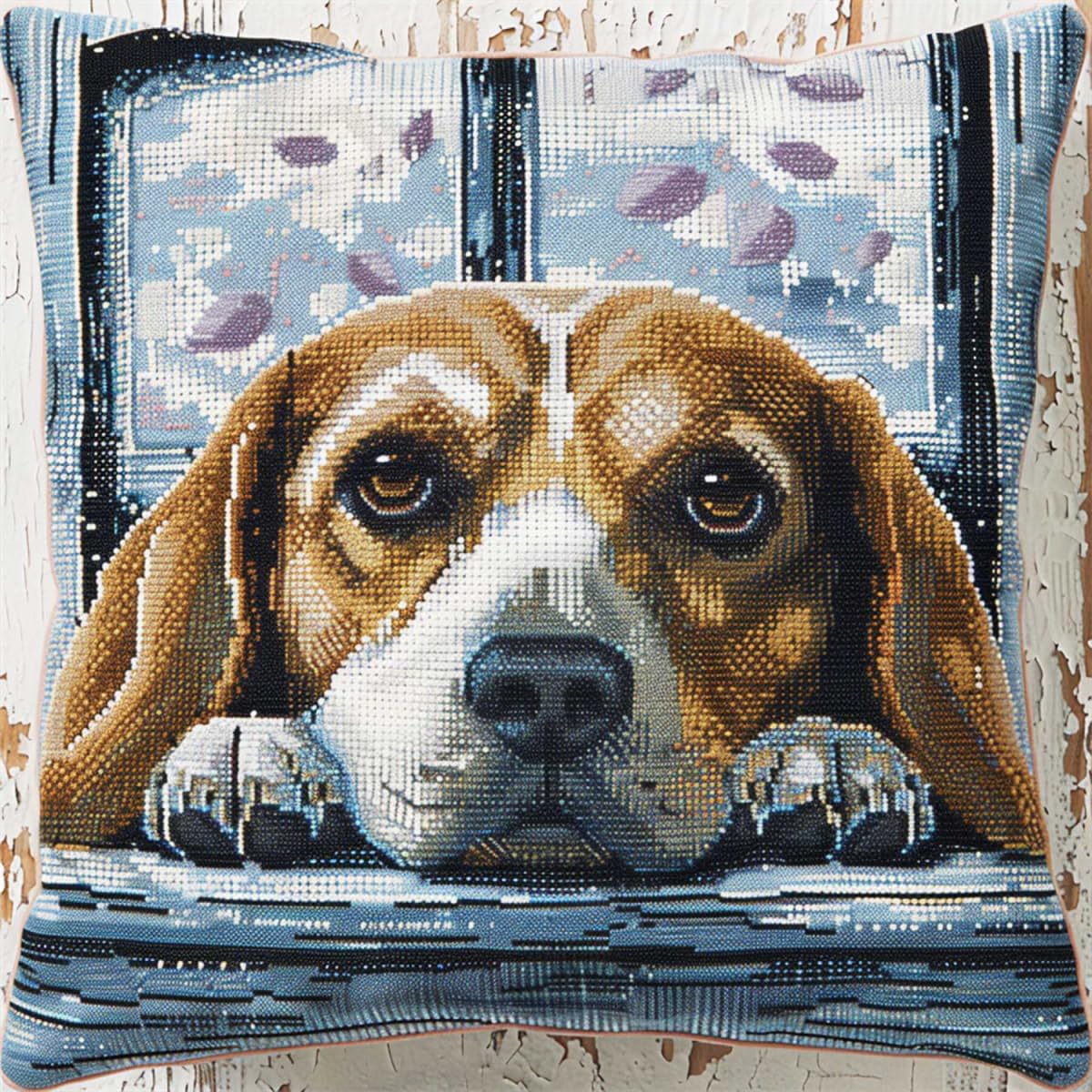 DIY latch hook kits for adults beagle animal latch hook kit cushion Cute dog Pillow Cover DIY for beginner and Adults Gifts for Family Friends Needlework Crafts atch Hook Set for teenager 43x43cm