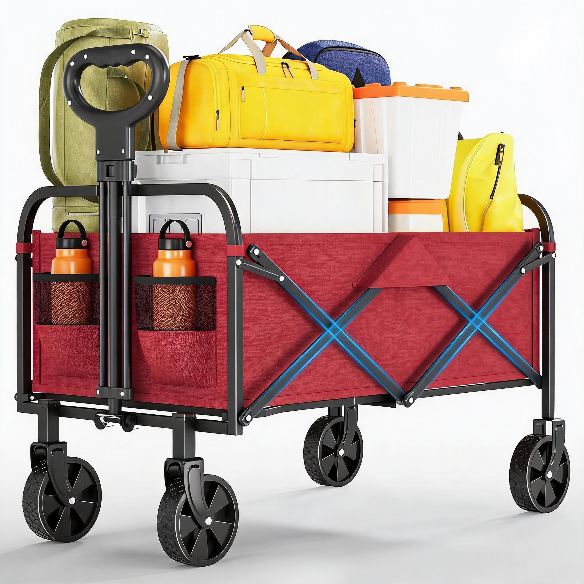Lidzopas 220L Festival Trolley, Heavy Duty Beach Trolley Wagon with 172kg Load Capacity, Outdoor Shopping Trolley on Wheels, Foldable Camping Trolley Cart for Camping, Festivals, Beach Trips, Red