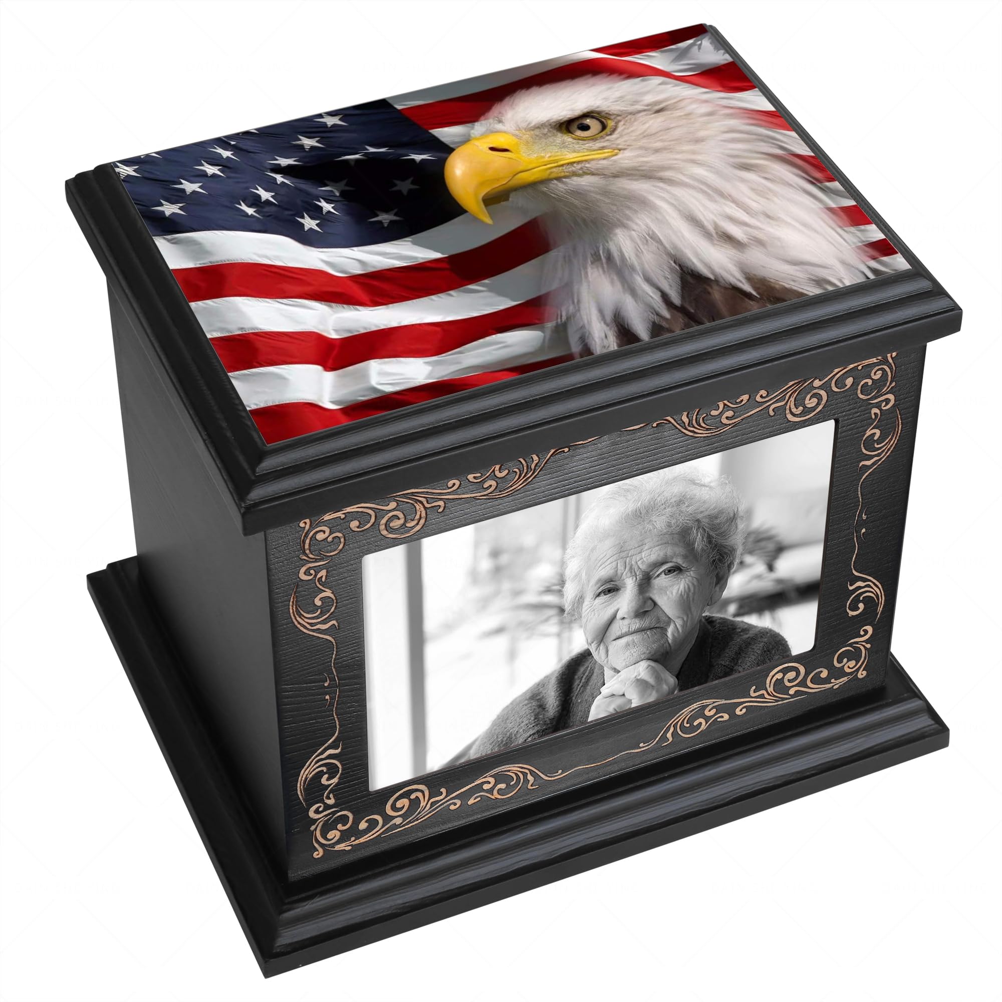 cremation urns for human ashes adult male or female, funeral memorial urns for ashes with photo frame, wooden urns box and casket for men women, burial urn for adults up to 200 libs. withe color (different stock color)