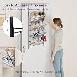 SWTYMIKI Over The Door Shoe Rack - Adjustable 4 Tier Hanging Shoe Organizer, Metal Heavy Duty Behind Shoe Storage or Wall Mount Shoes Shelf for Flats, Heels, Sneakers, Boots