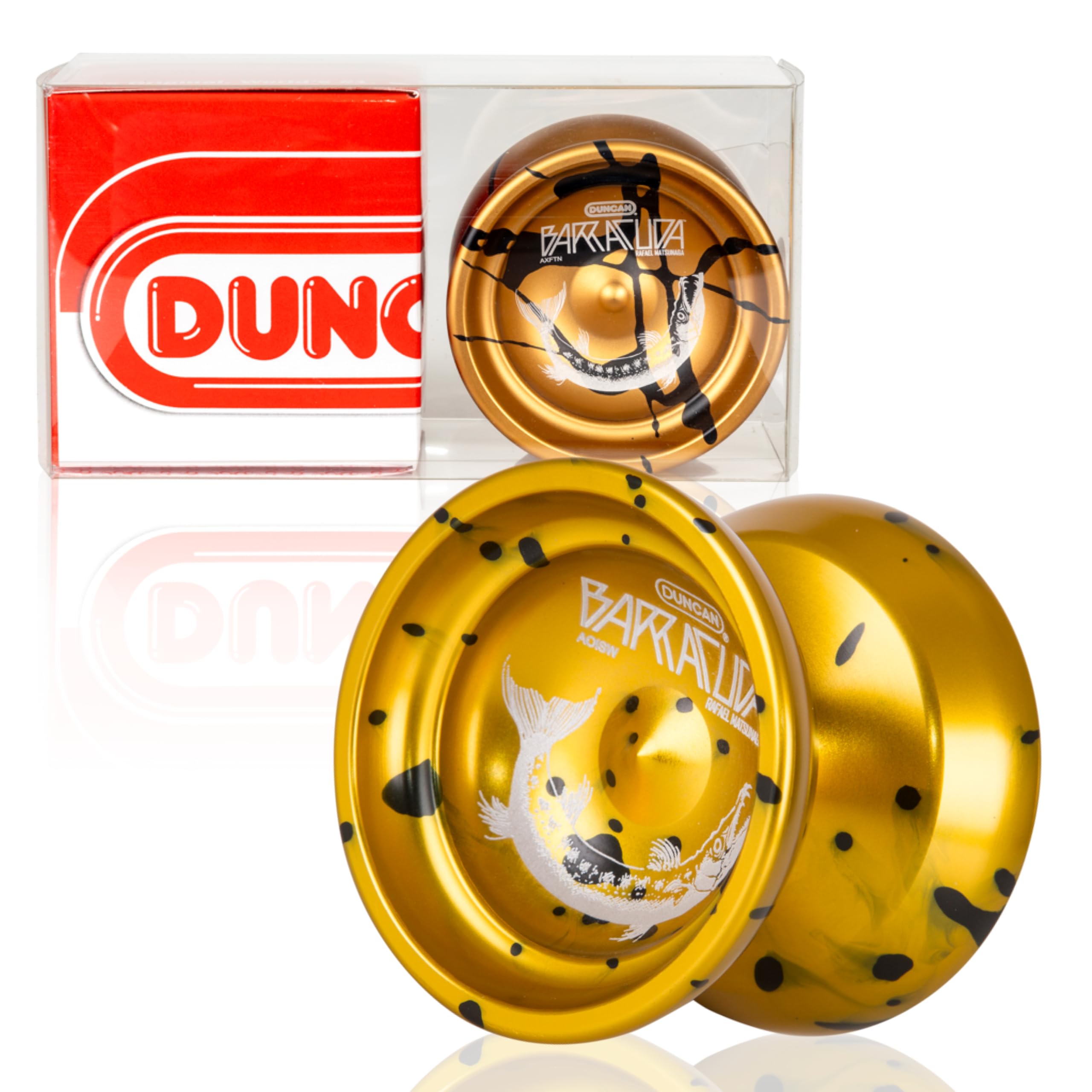 Duncan Toys Barracuda Yo-Yo, Unresponsive Pro Level Yo-Yo, Concave Bearing and Aluminum Body, Gold w/Splash