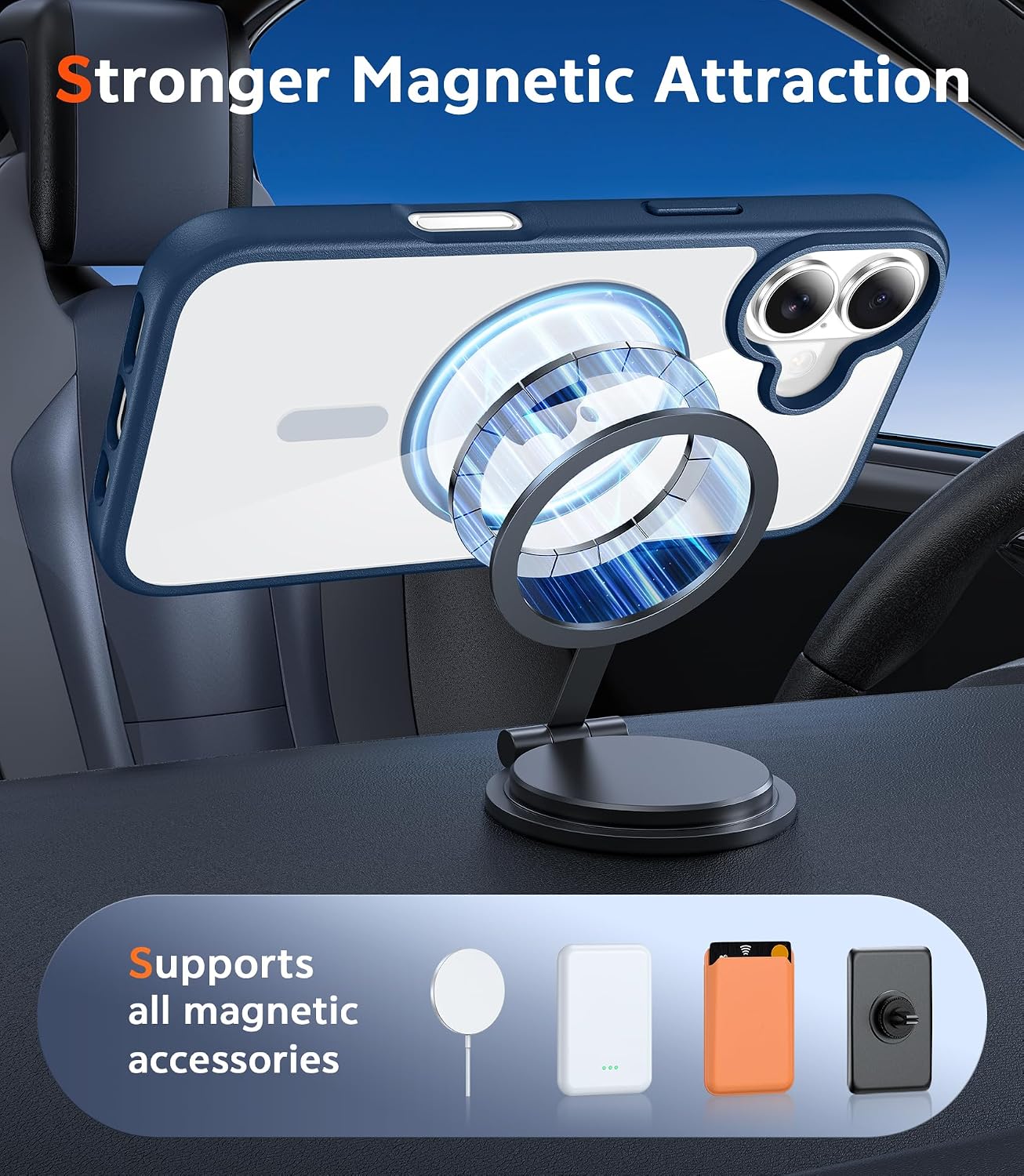 FNTCASE for iPhone 16 Case Clear: Magnetic Phone Cases with Screen Protector Drop Proof Compatible with Magsafe Slim Anti Yellowing Rugged Shockproof Protective Transparent Cell Cover (B-Blue)
