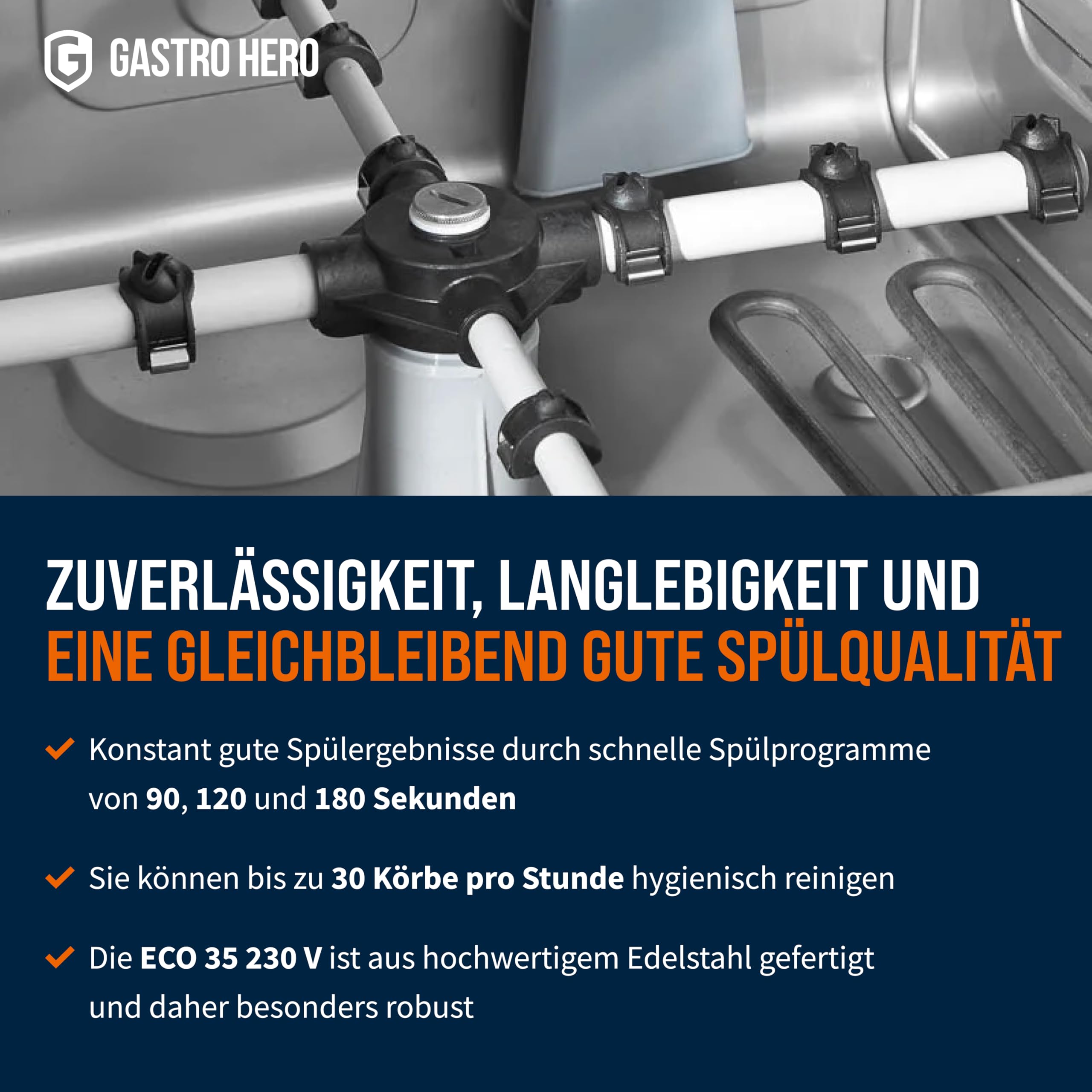 GastroHero Gläserspülmaschine Eco 35 230 V, Gläserspüler Gastronomie, Gläserspülmaschine Gastro, Gastronomiebedarf, Energiesparend, Schnellzyklus, Ideal für professionelle Küchen und Bars