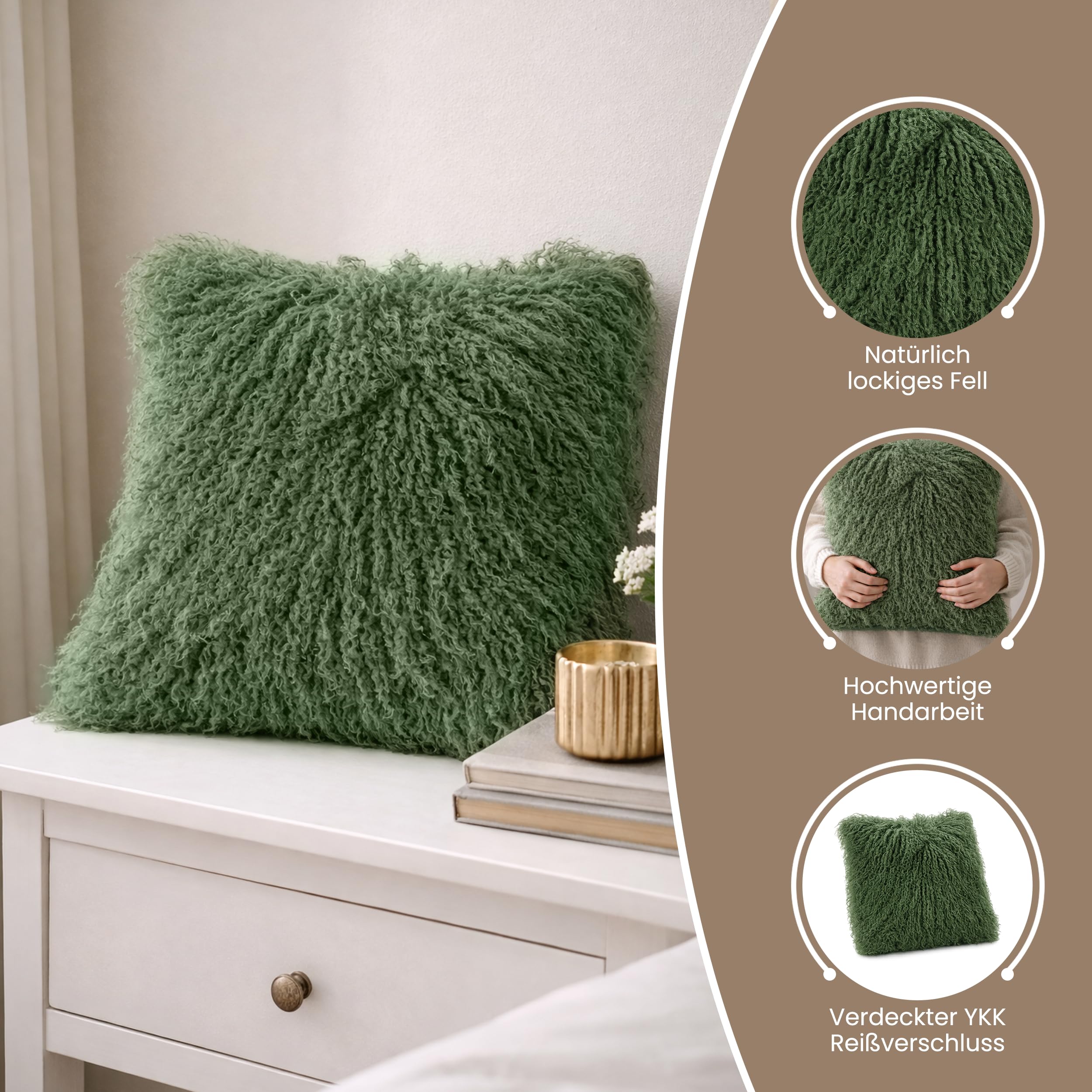 Kissenbezug tibetischem Lammfell Kissenbezug mit YKK Reißverschluss | Dekorativer Tannengrün Kissen bezug 40x40cm für Sofa, Bett und Sessel | Erhältlich