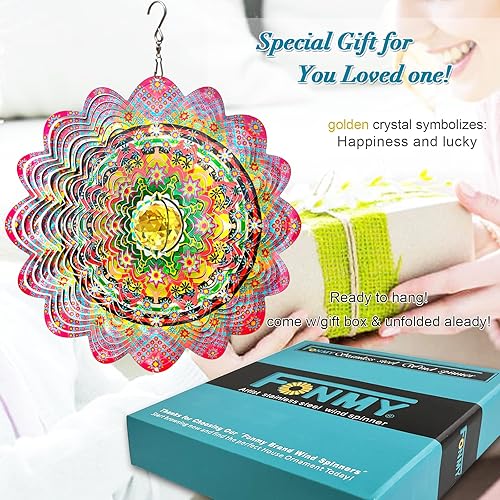 Miniatura 8 de FONMY Molinillo de viento de mandala con bola de cristal, de acero inoxidable 3D, para colgar el sol, para decoración de Navidad, decoración de