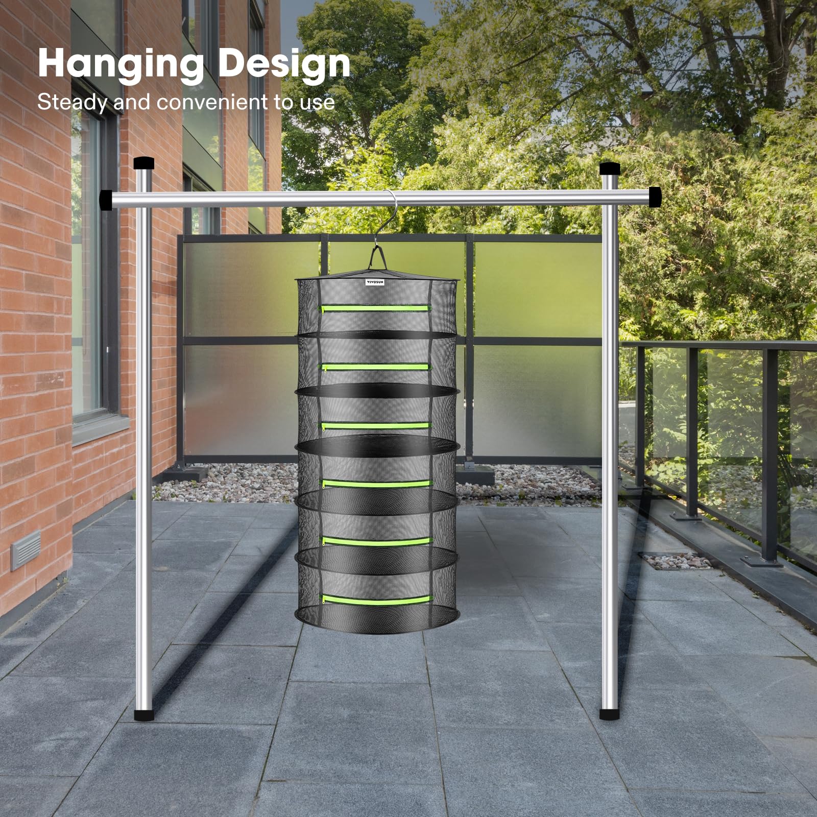 VIVOSUN 6-Layer Mesh Drying Rack Hanging Design with Green Zippers for Dehydrating Indoor and Outdoor Pruning Shears Included - Image 3