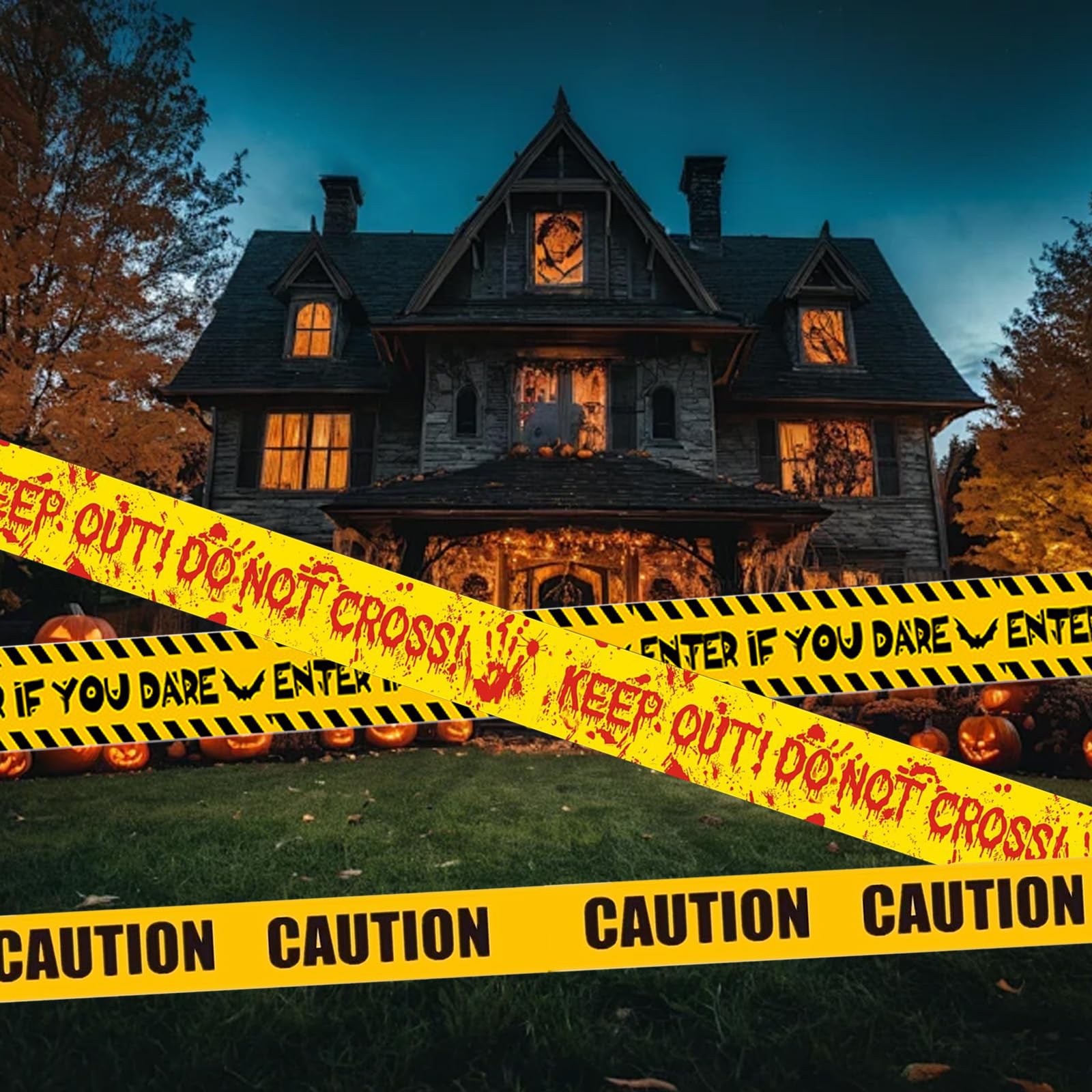 AYNKH Żółte taśmy ostrzegawcze, 38 m, nieprzylepne, barykada, strach, rekwizyty, dekoracje do drzwi, na Halloween, imprezę zombie, nawiedzone domy, akcesoria scenerii, 38 m