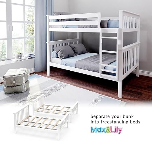 Miniatura 78 de Max & Lily - Litera de tamaño individual sobre matrimonial con escalera, base de cama de madera maciza para niños, barandillas de seguridad de 14