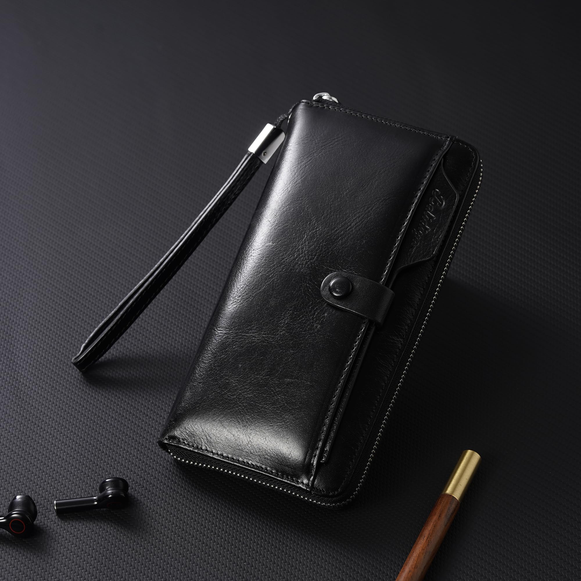 Pochette in pelle per gli uomini portafogli lunghi borsa da polso borsa business cerniera portafogli