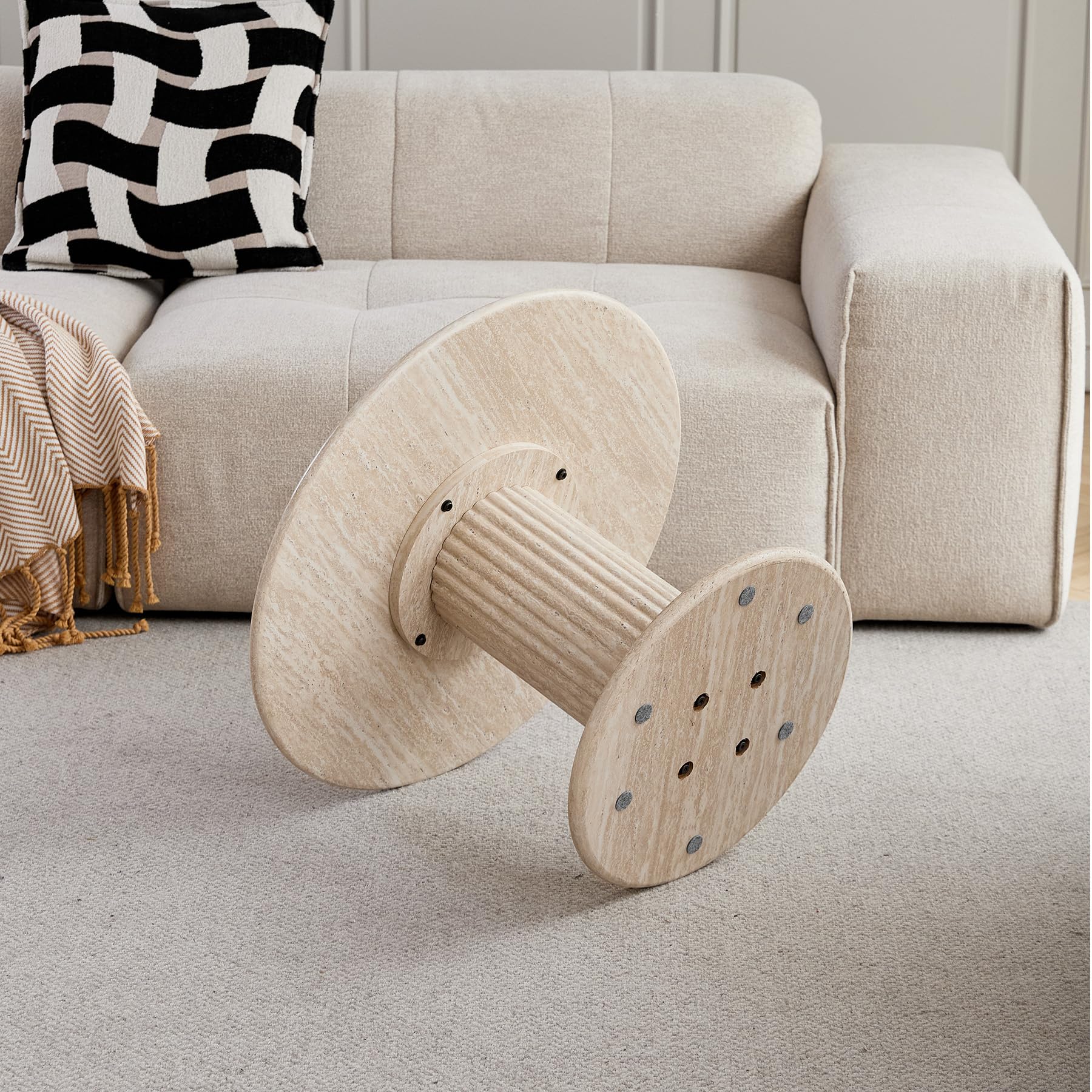 Set di 2 Tavolini da Caffè Moderni Impilabili, Tavolini Rotondi con Base Cilindrica in MDF, Compatti e Salvaspazio per l'Angolo del Soggiorno o della Camera da Letto (Giallo chiaro)