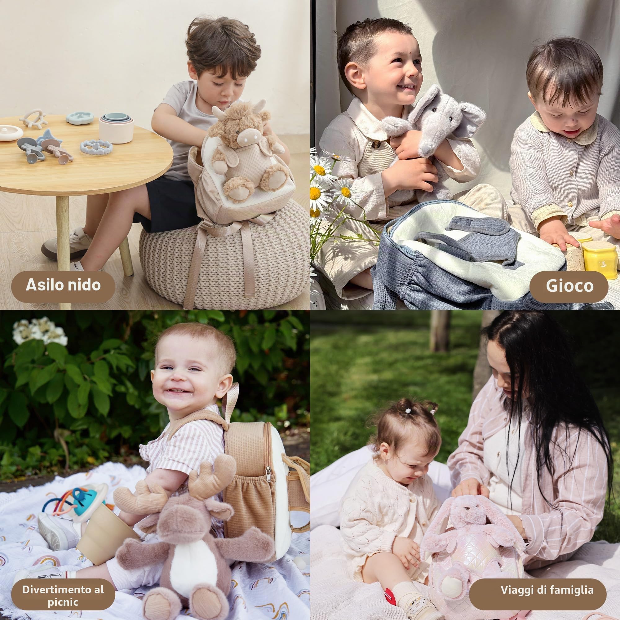 Moonkie Hug & Go Zainetto Bambina, Zaino Bambino Coniglio con Giochi Rimovibile, Zainetto Asilo Bambino 1 2 3 Anni, Zaini per Bambini in Peluche Morbide, per Asilo, Viaggio & Regali Bambini