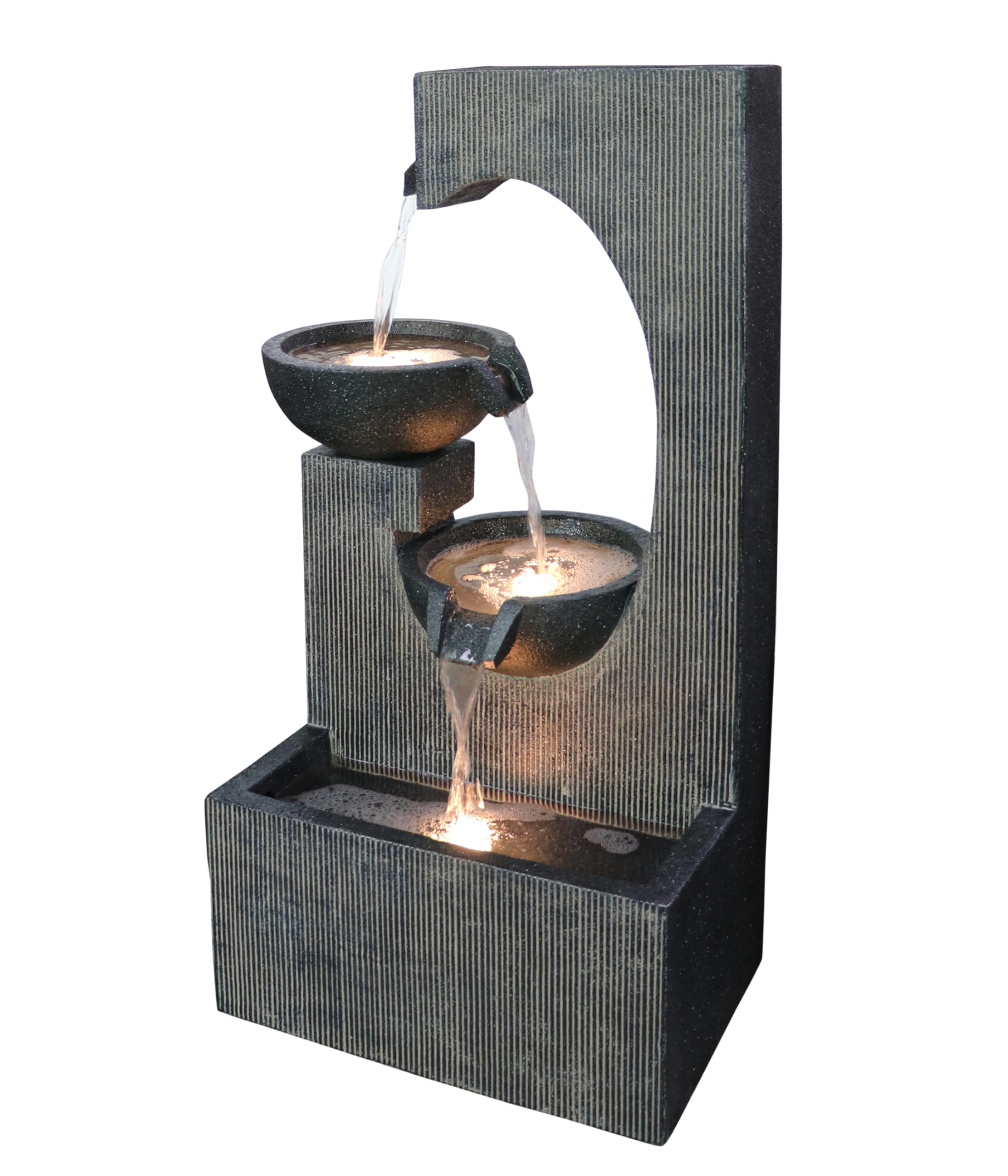 Dehner Lorca Fontaine de Jardin Solaire résistante au Gel, avec éclairage LED, 81 x 45 x 32 cm, polyrésine, Grise