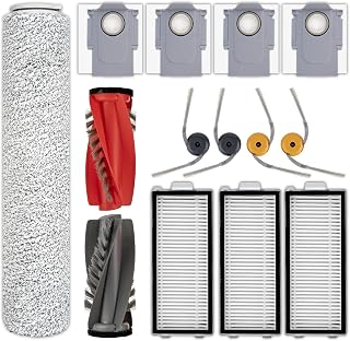 (14 Pack) Qrevo Curv 2 Flow Replacement Parts Compatible with Roborock Qrevo Curv 2 Flow Robot Vacuum, 2 Roller Brushes, 4 Side Brushes, 4 Dust Bags, 3 HEPA Filters, 1 Roller Mop, Accessories Kit