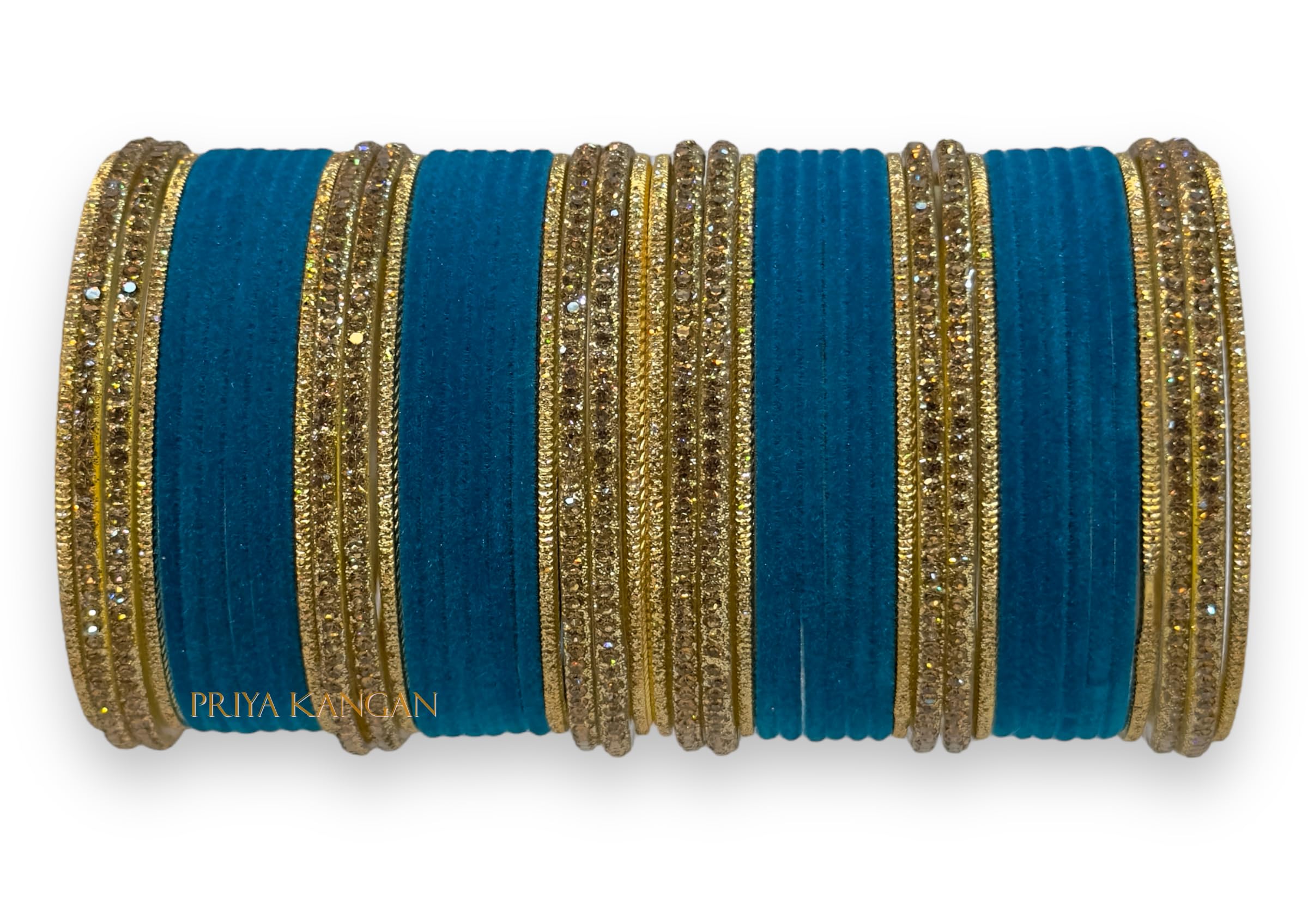 PRIYA KANGAN Beautifull Bridal Velvet Metal Bangles Set Complete With Golden Glass Zirconia Stone Bangles. (Firozi, 2.80 (Large Size)) (B0C8KRSMLW) Amazon Price History, Amazon Price Tracker