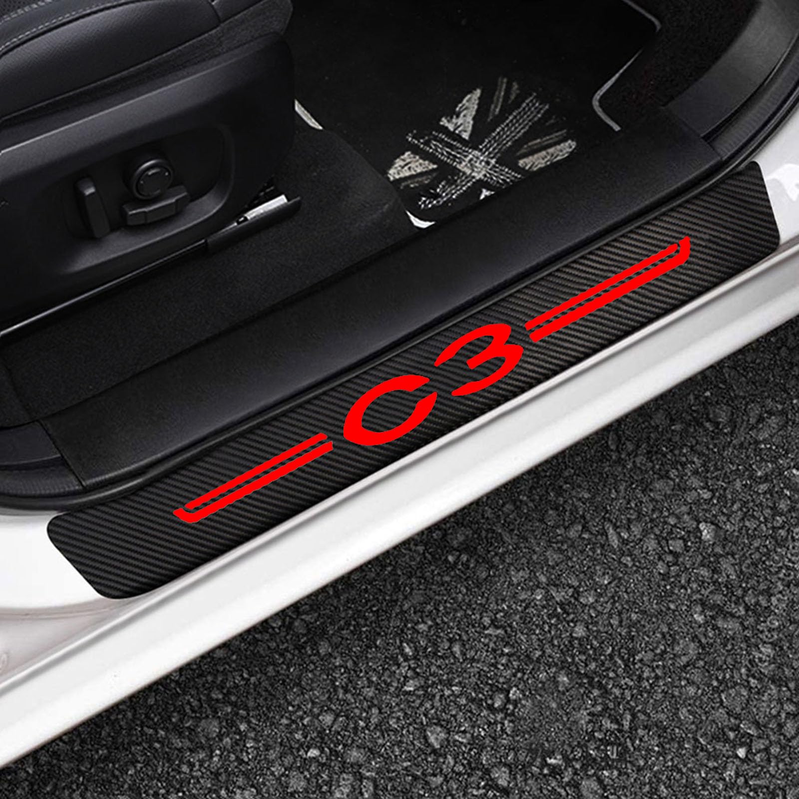 KLHYWEN 4 pcs Car Door Sill Protector Strips for Citr-oen C3, Carbon Fiber Threshold Stickers Kick Plates Trim Film Auto Body Styling Accessory,Red
