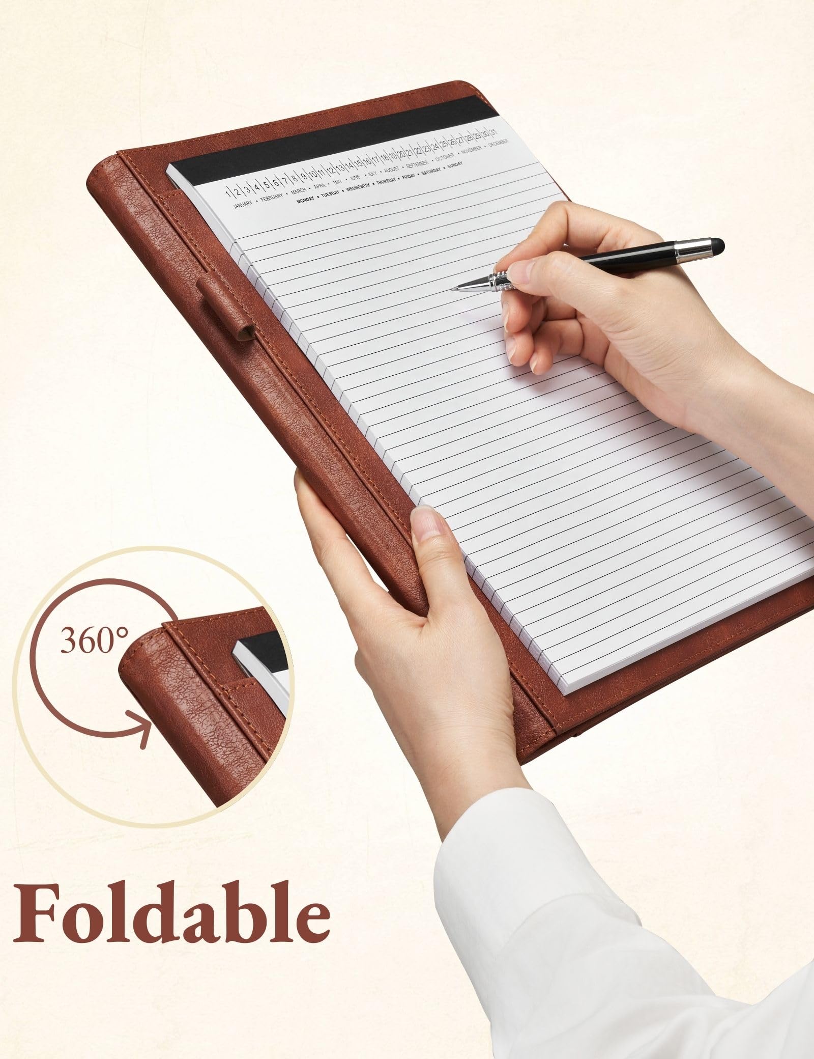 Mymazn Padfolio Portfolio Folder, Faux Leather Interview Resume Folder with Document Organizer & Business Card Holder, Letter-Sized Notepad Legal Pad Holder for Men Women (Dark Brown)