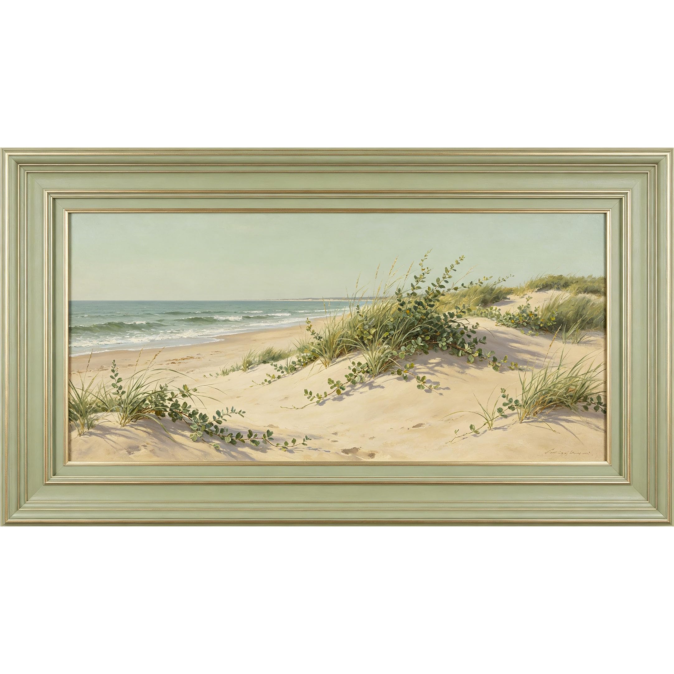 QZLITHOTIC 50×100cm 3D Framed Wall Art， Coastal Ocean Beach Sand Dunes with Sea Grass Self?Adhesive Mural， Water?Activated Peel & Stick Fabric Decor Wall Decal for Bedroom Living Room