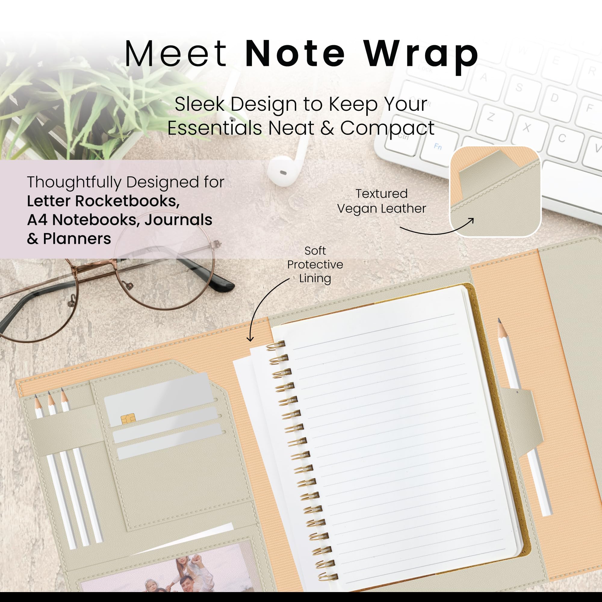 Smukły, lekki organizer do Rocketbook, planera, notebooka, rozmiar litery A4, pasuje do książek o wymiarach 21,5 x 28 cm, miękka i elastyczna sztuczna skóra, inteligentny pokrowiec na notebooka,