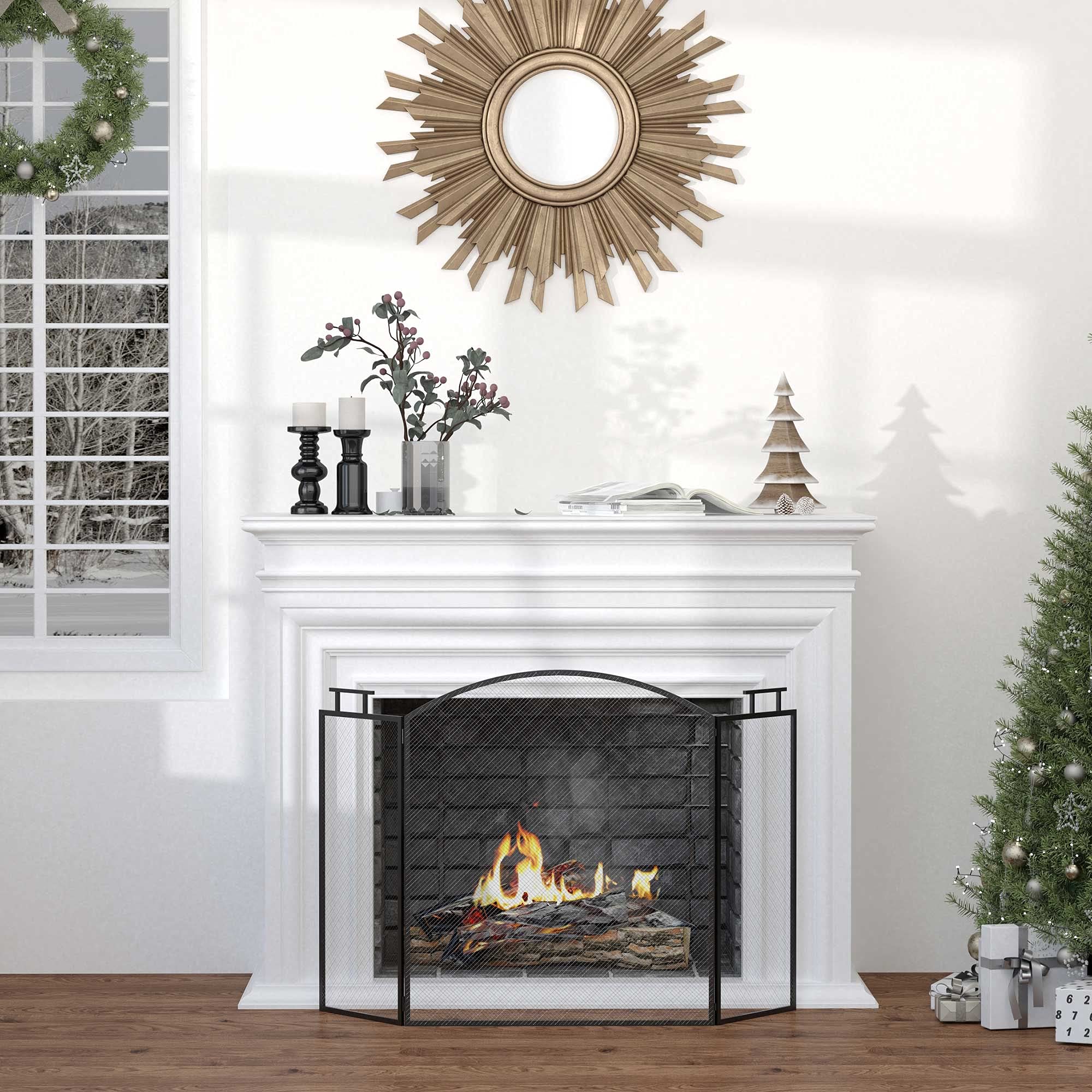HOMCOM Pare-feu pour cheminée ou poêle 3 Volets Pliables 110x24x76,5 cm Acier Noir
