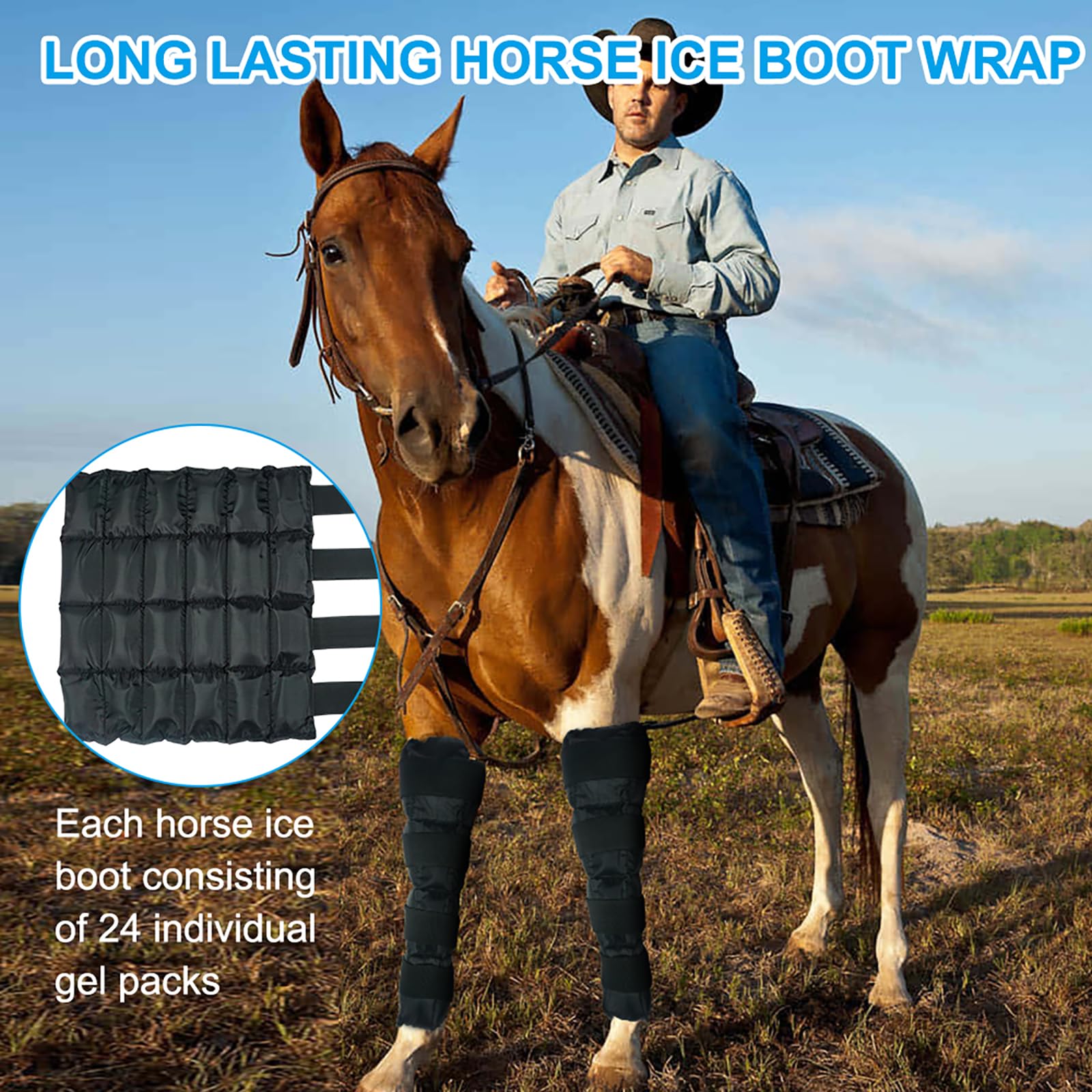 Botas de hielo para caballos, juego de 2, envolturas de enfriamiento para lesiones de caballo, envolturas de hielo equino para patas de caballo, rodillas, corvejones, reutilizables, botas de hielo de