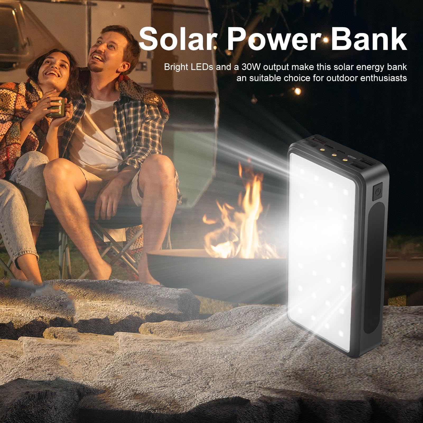 Power Bank Solare Batteria Esterna Impermeabile Da 20000mAh Con Torcia LED | Caricatore Solare Portatile Power Bank Batteria Portatile per Campeggio Pendolarismo Picnic Escursionismo Adu