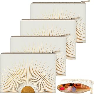 4 Pcs Sunshine Ray Makeup Bags Summer Boho Cosmetic Bags Canvas Makeup Pouch for Purse Zipper Pouch Bags Tech Accessory Bag for Women Girls Travelers Boho Pencil Pouch Organizer (Sunshine)