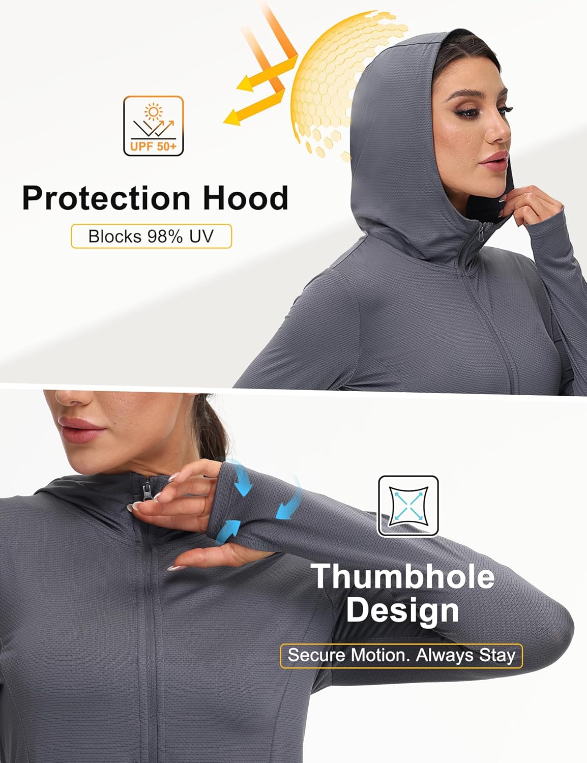 COZZIPLUS Womens UPF 50+ Sun Protection Zip Up Athletic Jacket Long Sleeve Lightweight Jacket Outdoor Performance - Image 5