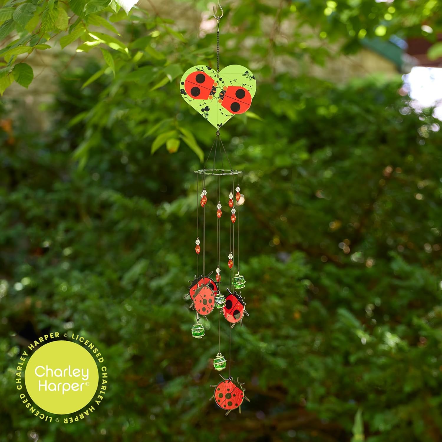 Red Carpet Studios Wind Chimes - Charley Harper Mid Century Modern Spiral Wind Chime Garden Gift, 30.25" Long, Ladybug Lovers
