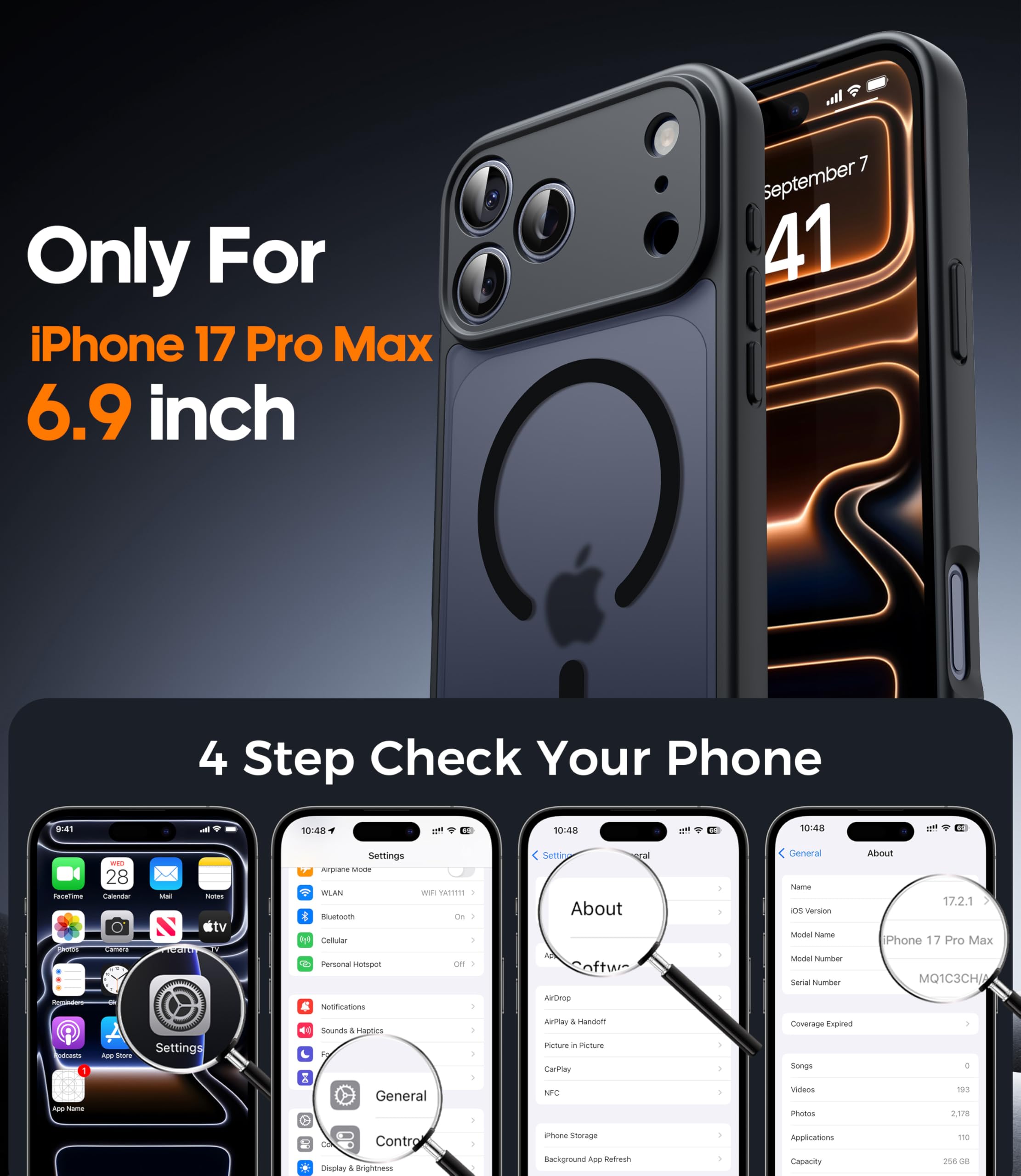 FLLAO Magnetica Cover per iPhone 17 Pro Max e 2 Pellicole in Vetro Temperato, Custodia iPhone 17 Pro Max Compatibile con Magsafe, Traslucida Opaca Sottile Antiurto Protettiva Case, Nero