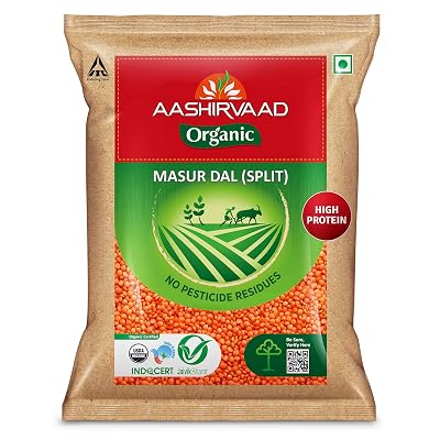 Aashirvaad Organic Masur Dal, 1 Kg, 100% Organic Red Lentil, Rich in Protein