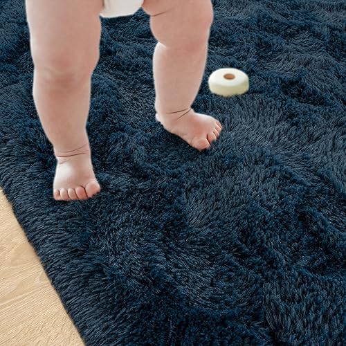 Miniatura 6 de Przemy Alfombra de pasillo esponjosa para dormitorio, sala de estar, 2 x 6 pies, alfombra de área de pelo largo azul marino, alfombra suave y