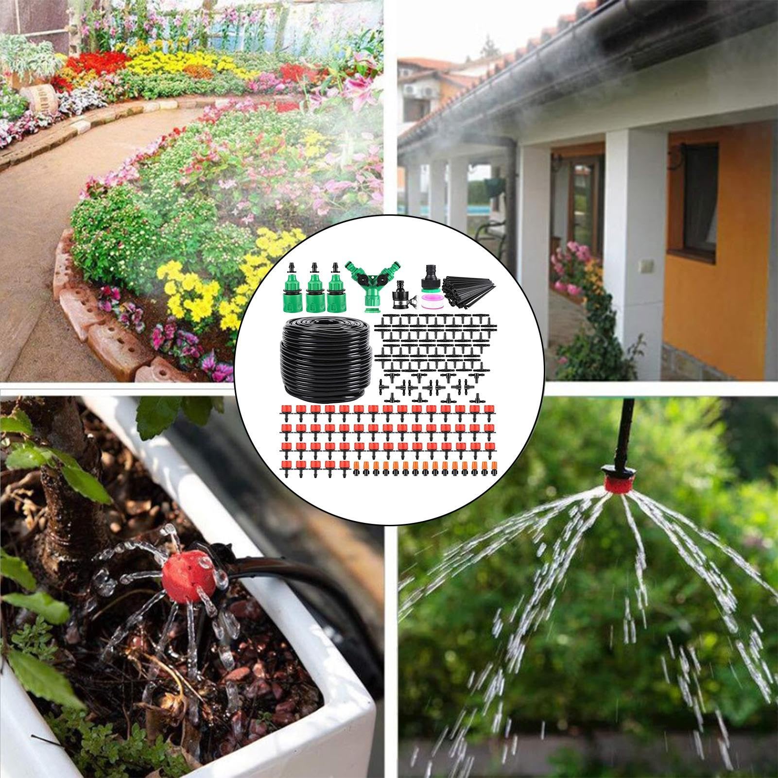 Kits Riego Por Automático 50 Metros De Tubo De Distribución | De Riego Con Conexión Rápida Para Jardín para Jardín Césped Invernadero Interior Cama Elevada Flor Vegetal Granja