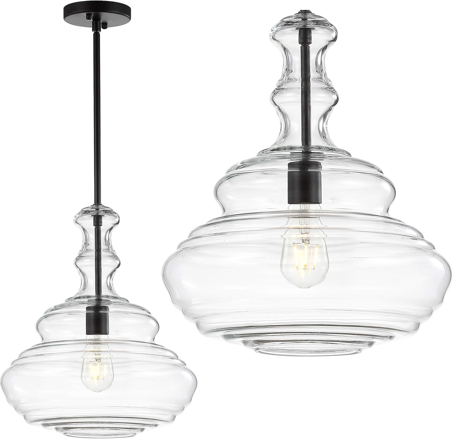 JONATHAN Y 13.37" Oil Rubbed Bronze/Clear Modern LED Pendant Light for Kitchen Island, Hallways, Clear Glass Shade, Adjustable Hanging Ceiling Lamp for Dining Room, Bistro Style Lighting (JYL6402B)