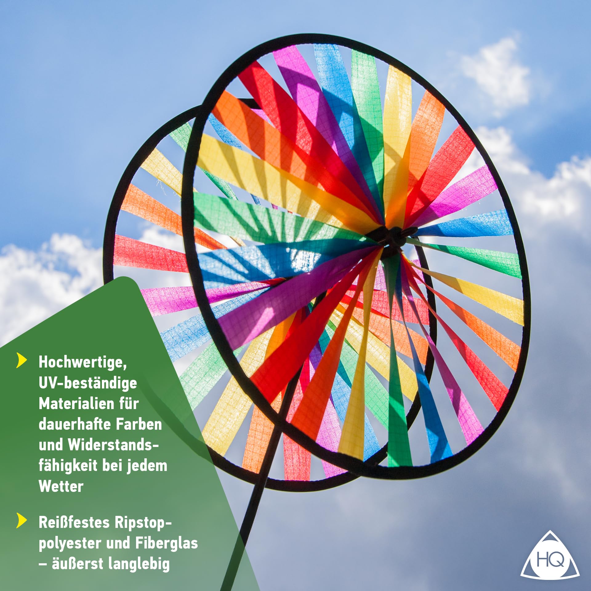 HQ Design Windspiration - Magic Wheel, UV-beständige und wetterfeste Windspiel Deko für Garten, Terrasse und Balkon, inklusive Standstab (Duett)