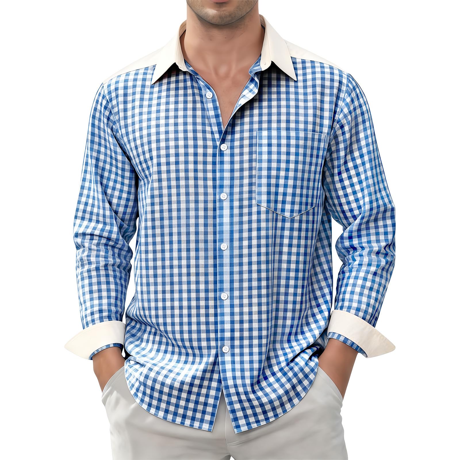 Dybycit Herren Kariertes Hemd Langarm Baumwolle Button Down Regular Fit Oktoberfest Männer Freizeithemd mit Brusttasche