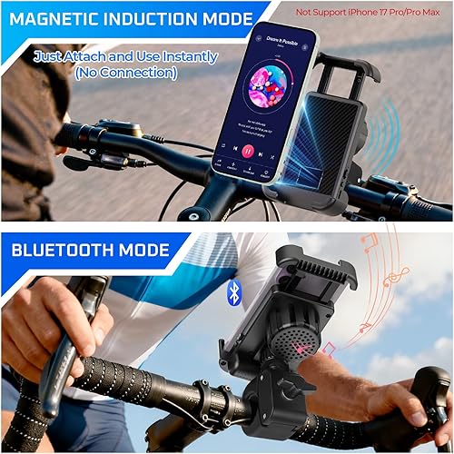 Miniatura 2 de Soporte para teléfono de bicicleta con altavoz de inducción, soporte para motocicleta Bluetooth, soporte para teléfono de motocicleta, abrazadera de