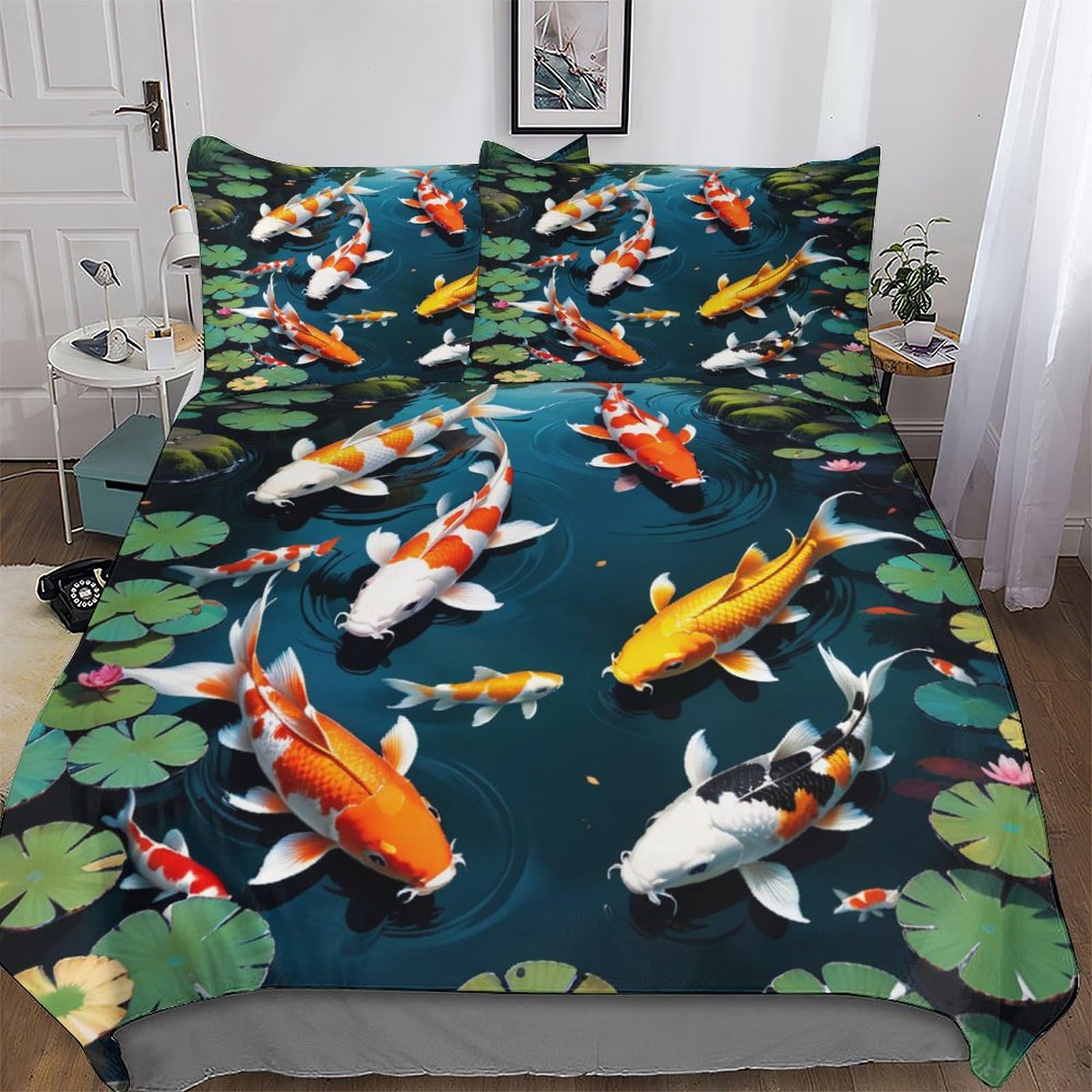 Llxxhh Boys Koi Fish Duvet Cover Set Microfibre Soft Quilt Covers 3 Pieces Bedding Cover With Pillowcase For Girls And Teenagers Double (200X200cm)