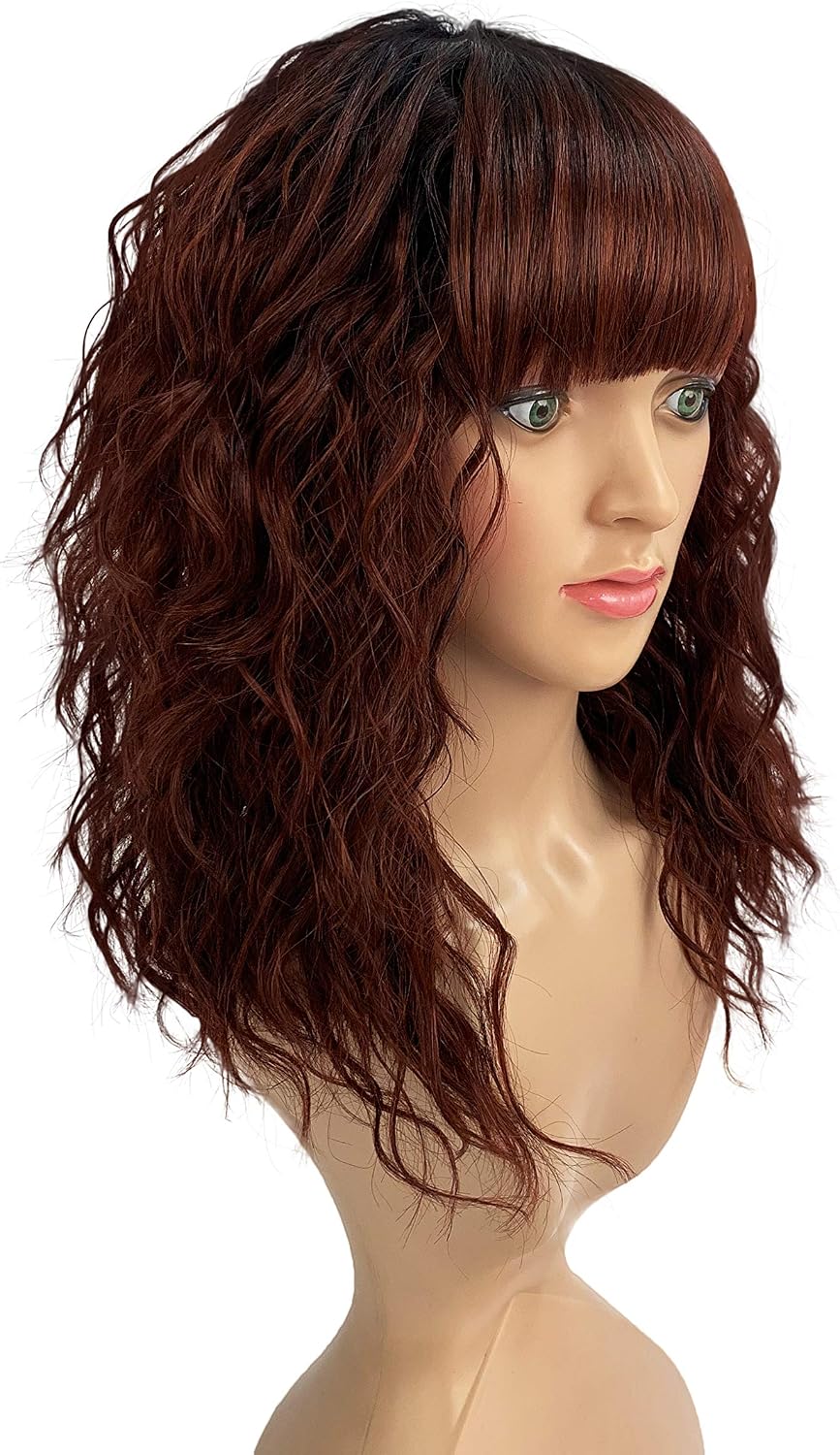 SLEEK 2020 New 17'' Synthetic Curly Wig With Bang FRIDA Fashion Wig Cosplay Wig Nature Black Wig for Black Women Heat Resistant Fiber Adjustable Cap 150G-TT1B/35 - Image 4