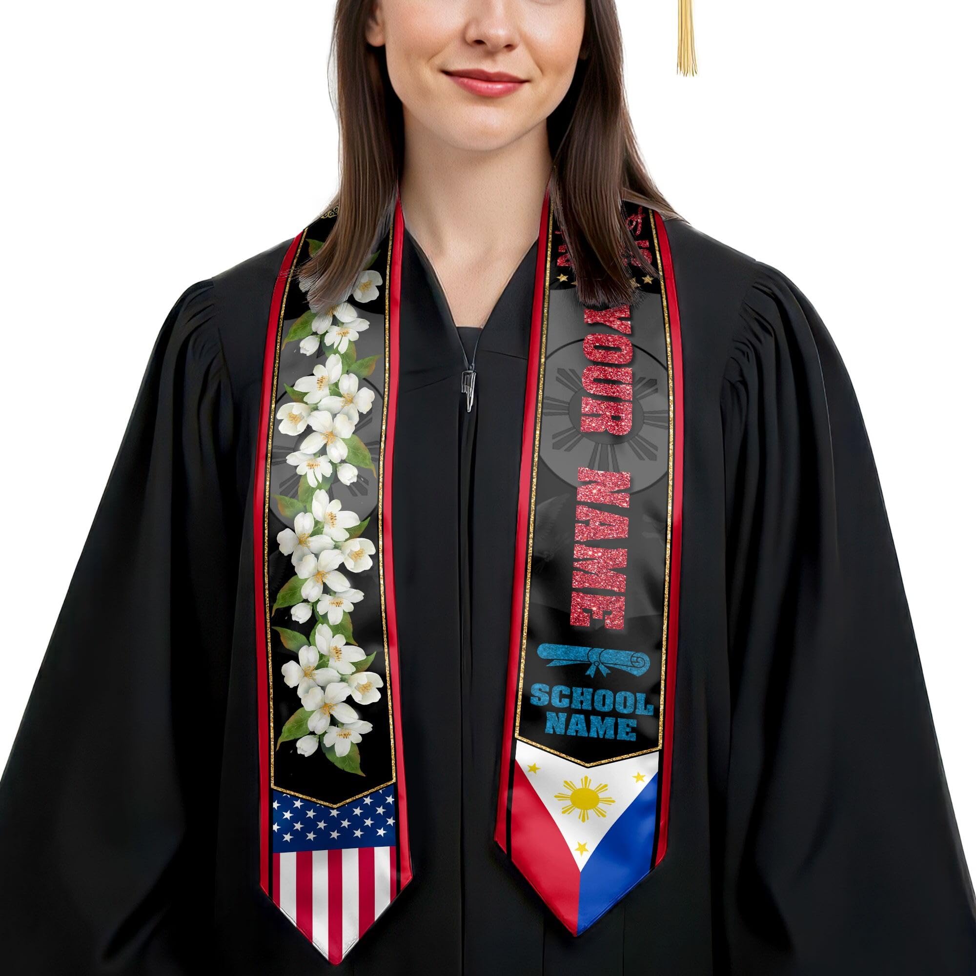 MonkeyVan Personalized Graduation Stole for Filipino Senior, Philippines Flag Graduation Sash Class of 2025 Grad Gifts S262