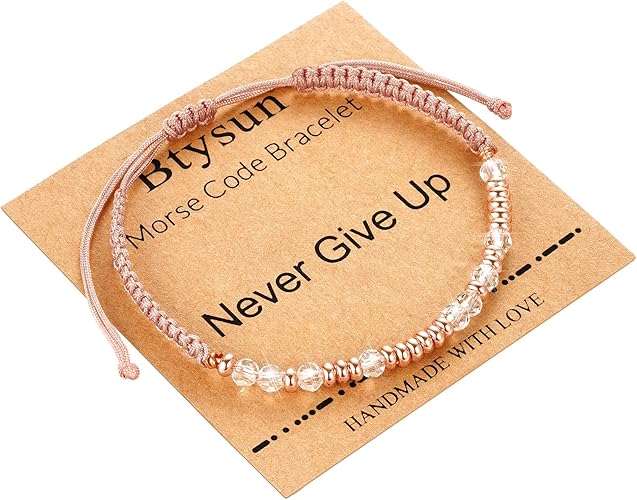 Btysun Morse Code Bracelets for Women Christmas Gift Stocking Stuffers for Teens Pink Braided Bracelets Inspirational Best Friend Birthday Gifts for Her High School Graduation Gifts for Her 2025 Mom Bracelet Jewelry