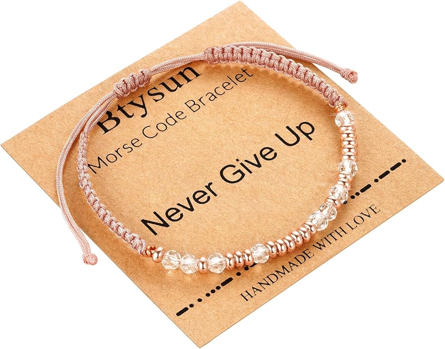 Btysun Morse Code Bracelets for Women Christmas Gift Stocking Stuffers for Teens Pink Braided Bracelets Inspirational Best Friend Birthday Gifts for Her High School Graduation Gifts for Her 2025 Mom Bracelet Jewelry