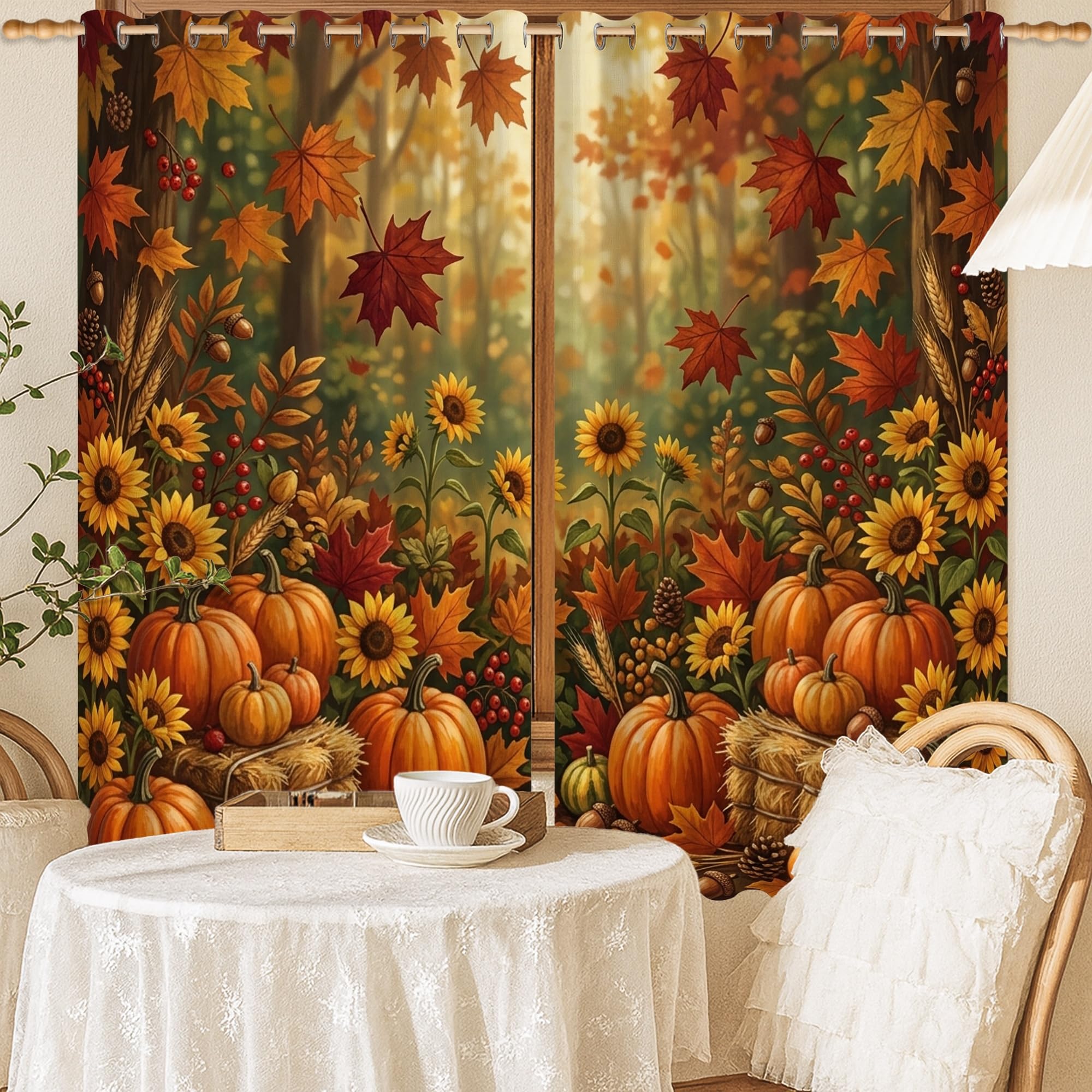 Rideaux occultants citrouilles déco automne cocooning pour salon et chambre